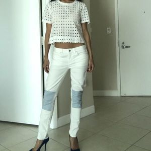 GAP Jeans - Gap white jeans with light blue “patch” knees GAP Jeans - Gap white jeans with light blue “patch” knees